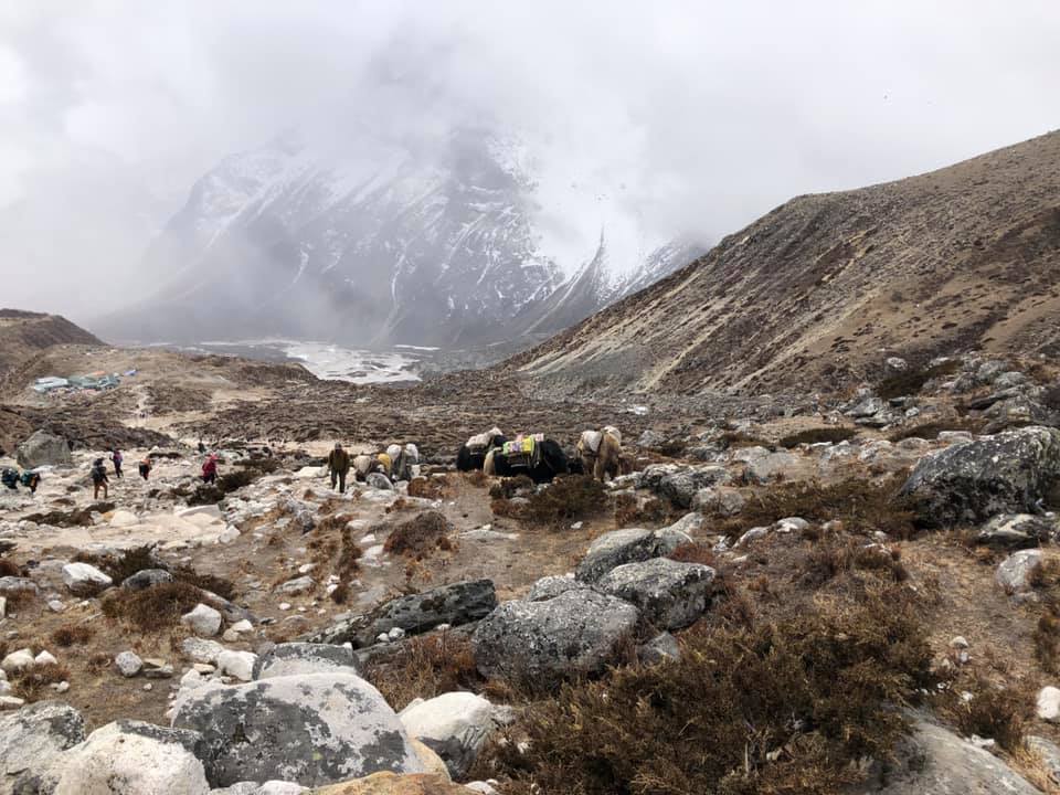 Looking behind me on the way to Loboche